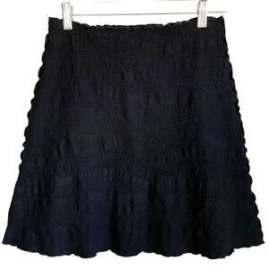 Haystacks Reversible Bias Skirt Sz M Lettuce Edge Black Jacquard A-Line Stretch